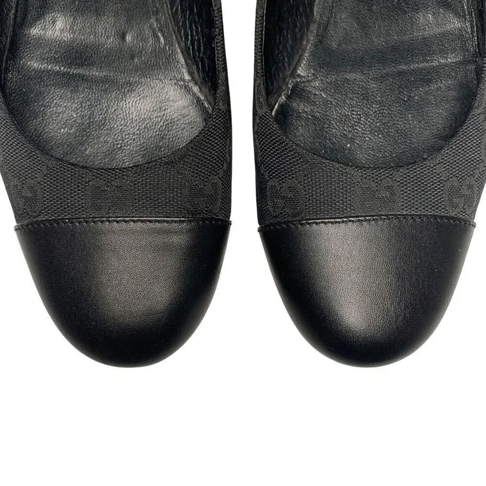 Gucci Guccissima Black Ballet Flat EU 37.5 US 7.5 Slip On Cap Toe Ballerina Shoe - Picture 3 of 11